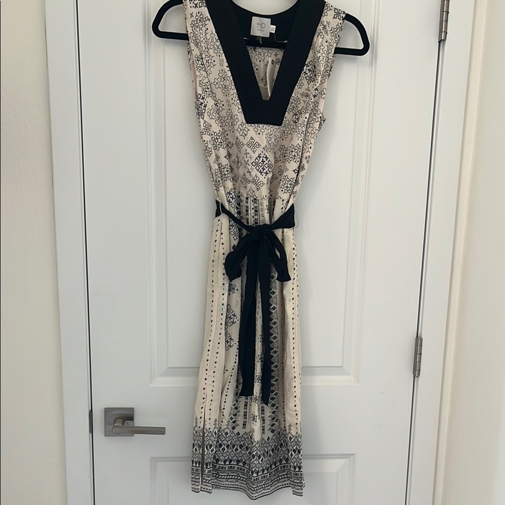 HD in Paris Cream and Black Tie Front Midi Dress